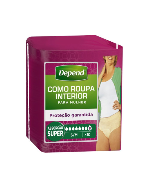 Pant/Cueca DEPEND Mulher Comfort-Protect Absorção Super (Bolsa de 10 pants)